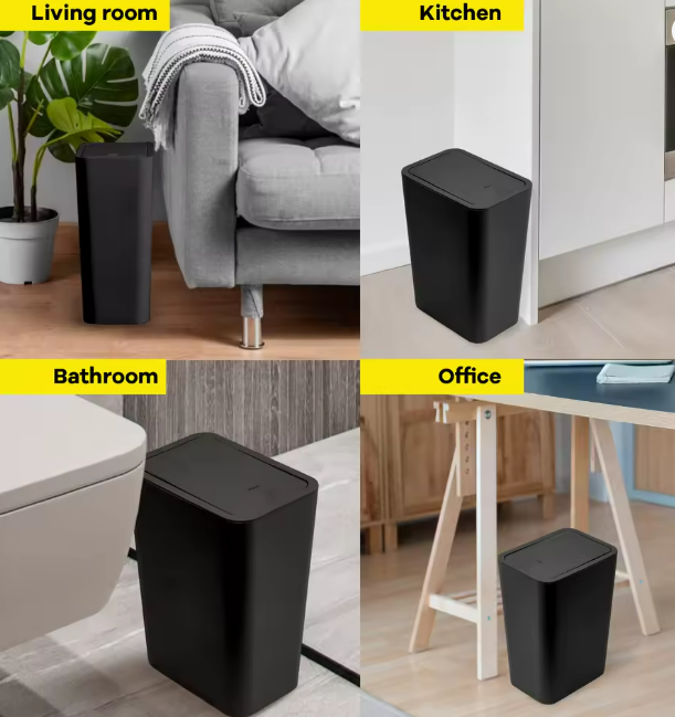 Bathroom Trash Can - 10L Small Trash Can with Push Top Cover for Bathroom, Bedroom, Living Room - Plastic Trash Can with Pop-Up Lid