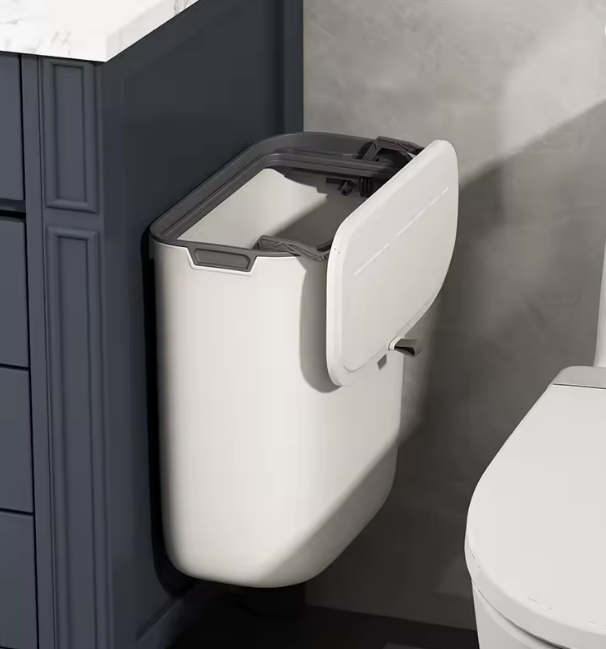 9L bathroom trash can wall mounted trash can with lid waterproof narrow slit trash can toilet waste trash can
