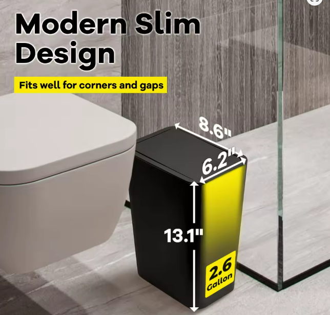 Bathroom Trash Can - 10L Small Trash Can with Push Top Cover for Bathroom, Bedroom, Living Room - Plastic Trash Can with Pop-Up Lid