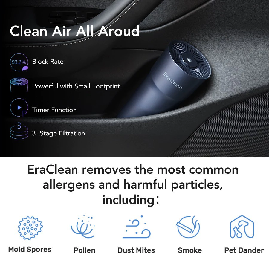 mall inline badgeEraclean CW02 Car Air Purifier Negative Ion Generator Air Cleaner Remove PM2.5 Bacteria Smoke Odor for Car Small Room