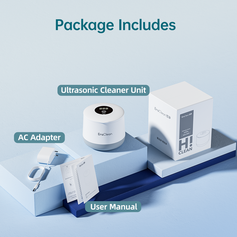 EraClean GT04 99.99% UVC Sterilization Digital Display 200ml Ultrasonic Cleaner for Denture Brace