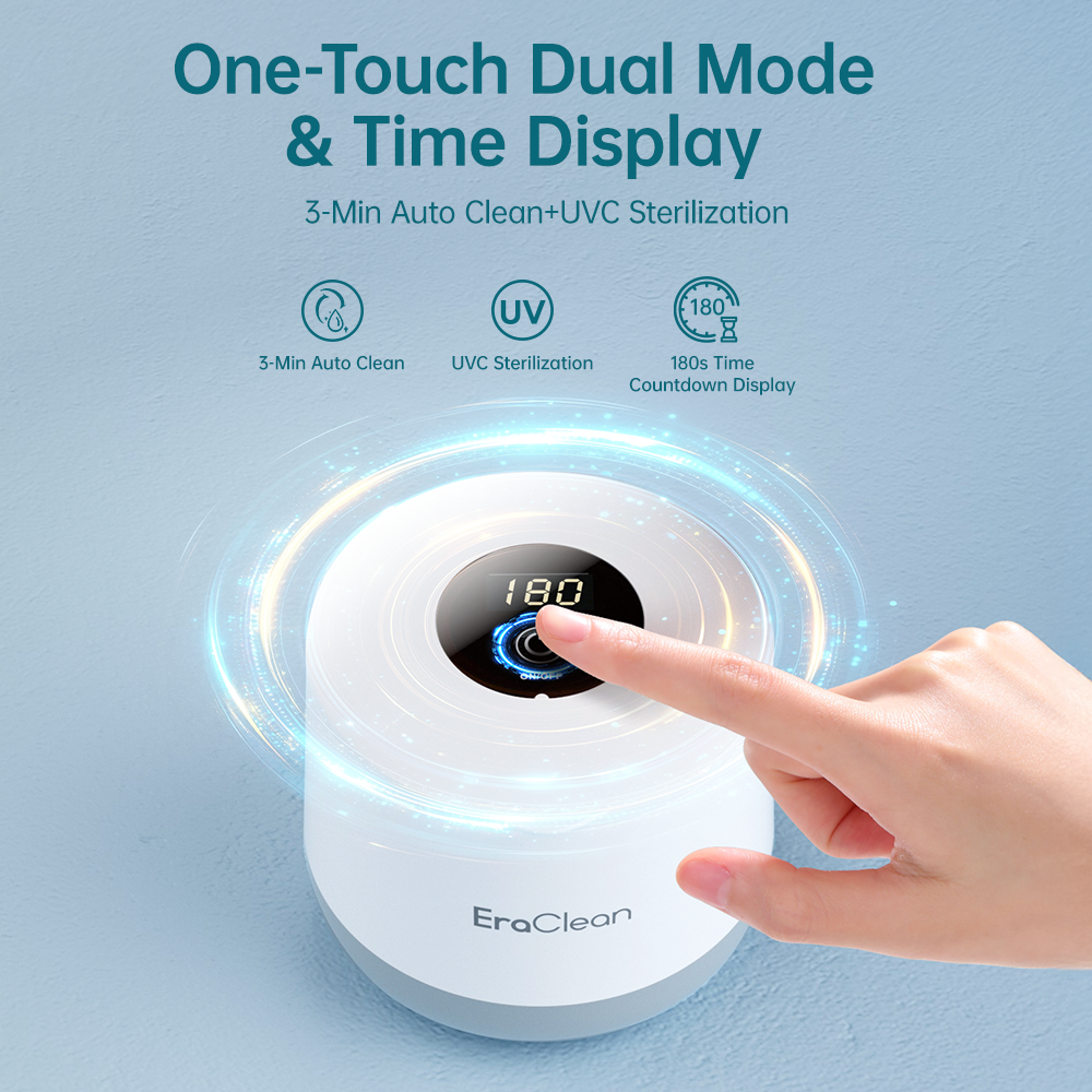 EraClean GT04 99.99% UVC Sterilization Digital Display 200ml Ultrasonic Cleaner for Denture Brace