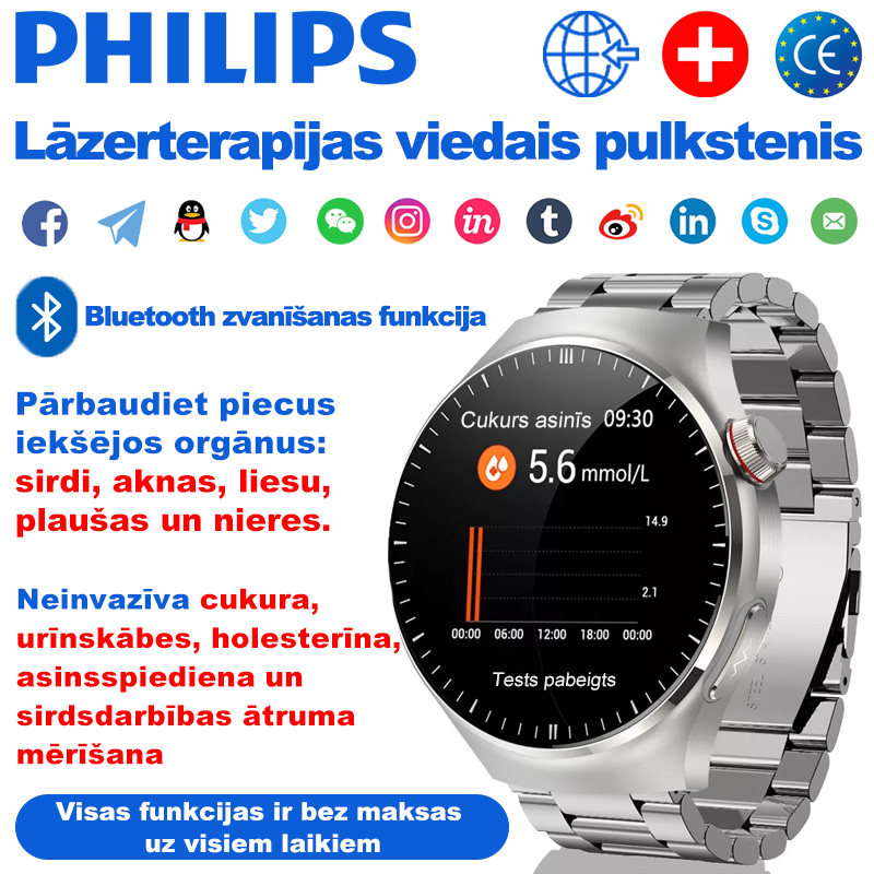 Philips viedais lāzerterapijas pulkstenis (viedā skenēšana un glikozes līmeņa asinīs kontrole)