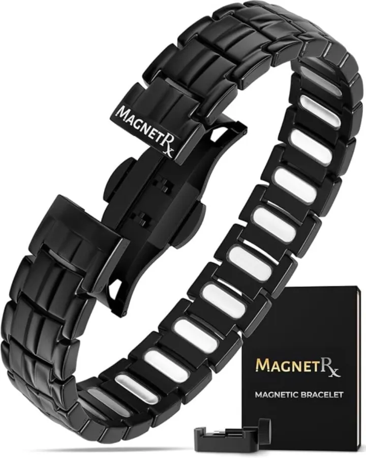 MagnetRX® Bracciale magnetico da uomo – i magneti sono 5 volte più potenti del modello EllipseMAX con una potenza di 5000 Gauss – design americano e sistema brevettato – bracciale magnetico da uomo in titanio premium con lunghezza regolabile