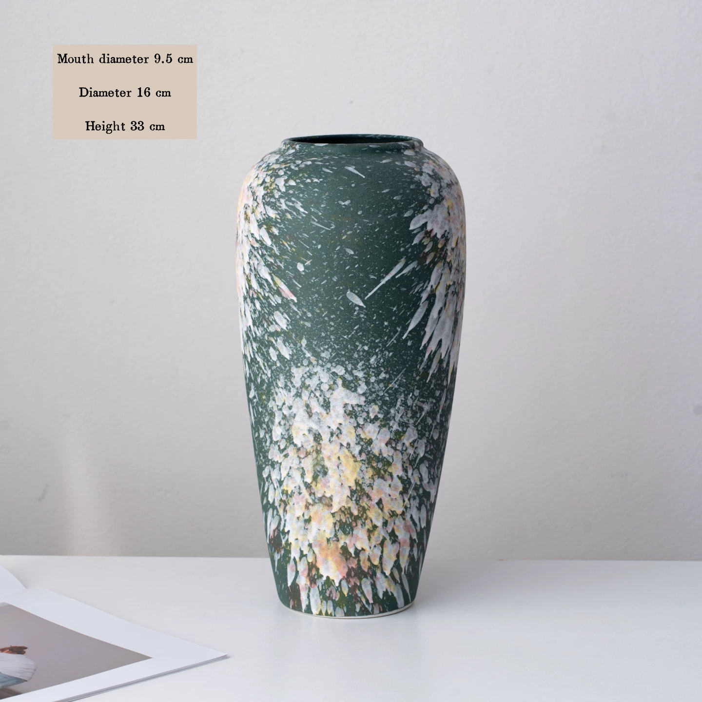 Nordic style ceramic vase with ink splash frosted finish, oil painting style, suitable for living room, entryway, tabletop flower arrangement, and home decoration.