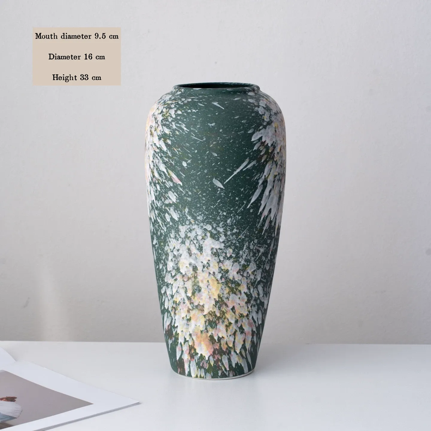 Nordic style ceramic vase with ink splash frosted finish, oil painting style, suitable for living room, entryway, tabletop flower arrangement, and home decoration.