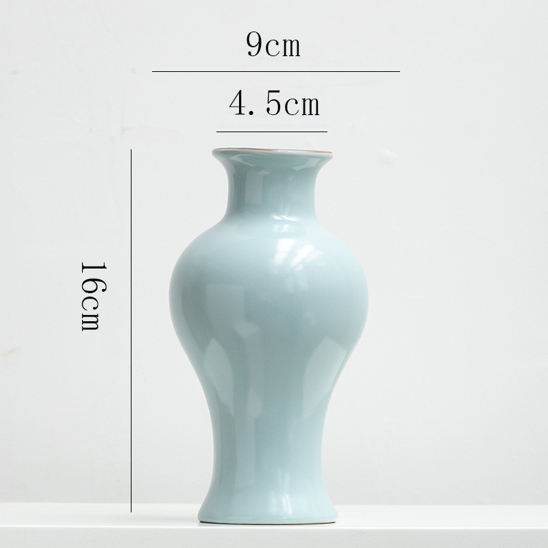Chinese retro Zen-inspired Ru kiln ceramic vase decoration for dried flowers, hydroponic fresh flowers, living room, entryway flower arrangement.