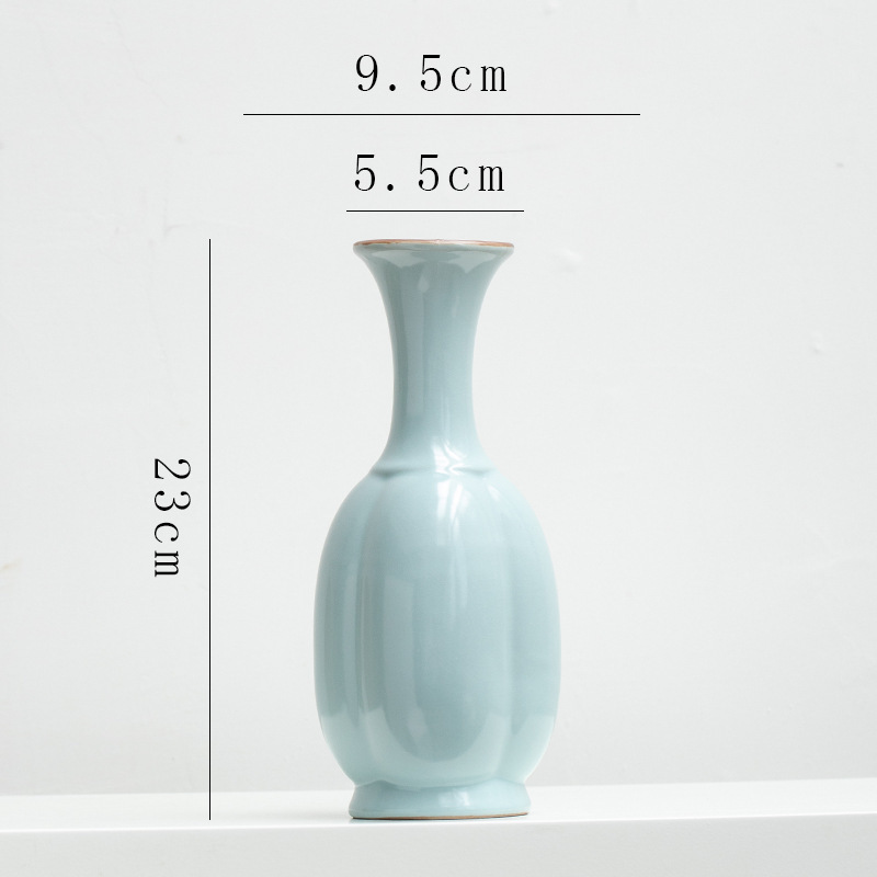 Chinese retro Zen-inspired Ru kiln ceramic vase decoration for dried flowers, hydroponic fresh flowers, living room, entryway flower arrangement.