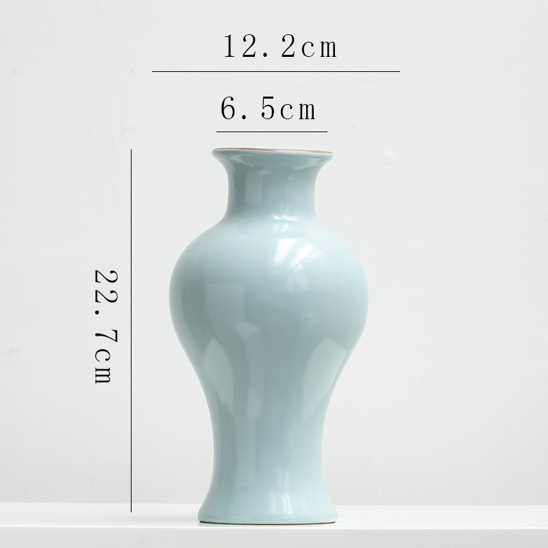 Chinese retro Zen-inspired Ru kiln ceramic vase decoration for dried flowers, hydroponic fresh flowers, living room, entryway flower arrangement.