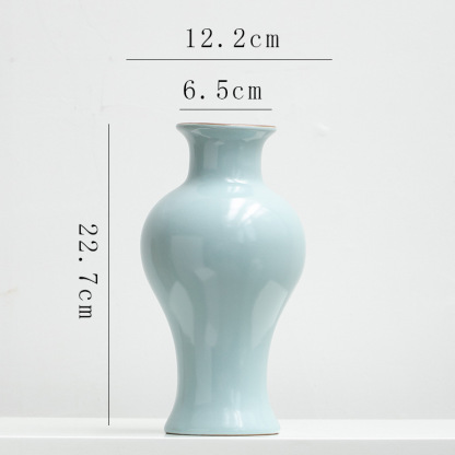 Chinese retro Zen-inspired Ru kiln ceramic vase decoration for dried flowers, hydroponic fresh flowers, living room, entryway flower arrangement.