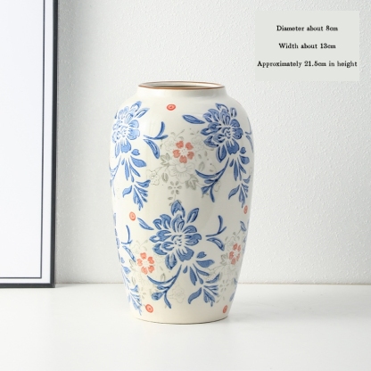 High-end retro-style new Chinese blue and white porcelain vase three-piece set for living room and dining room, floral arrangement, home decoration.