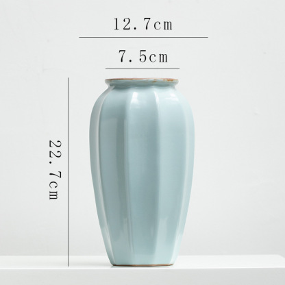 Chinese retro Zen-inspired Ru kiln ceramic vase decoration for dried flowers, hydroponic fresh flowers, living room, entryway flower arrangement.