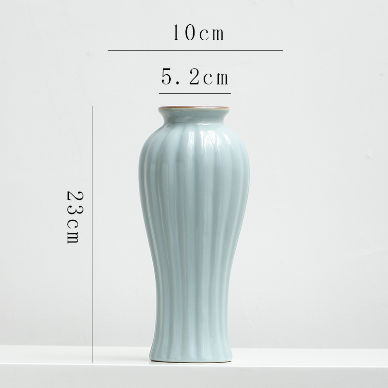 Chinese retro Zen-inspired Ru kiln ceramic vase decoration for dried flowers, hydroponic fresh flowers, living room, entryway flower arrangement.