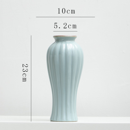 Chinese retro Zen-inspired Ru kiln ceramic vase decoration for dried flowers, hydroponic fresh flowers, living room, entryway flower arrangement.