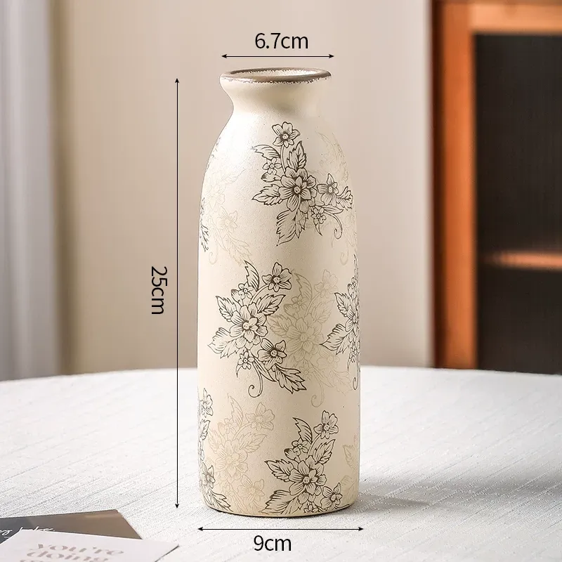 New Chinese style blue and white porcelain ceramic vase for flower arrangement, retro water-based vase for living room.