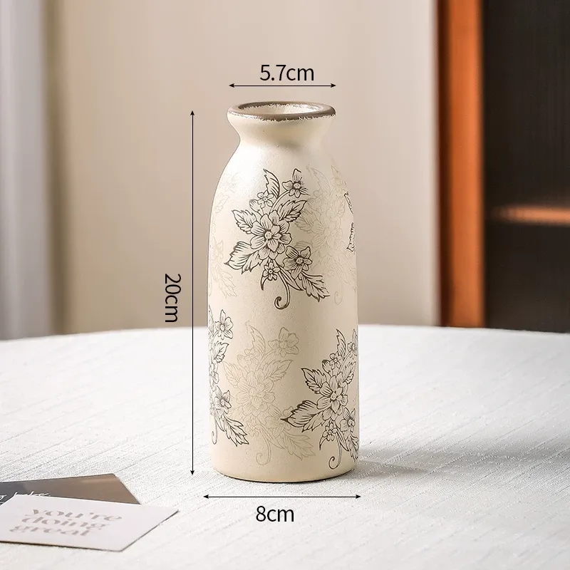 New Chinese style blue and white porcelain ceramic vase for flower arrangement, retro water-based vase for living room.