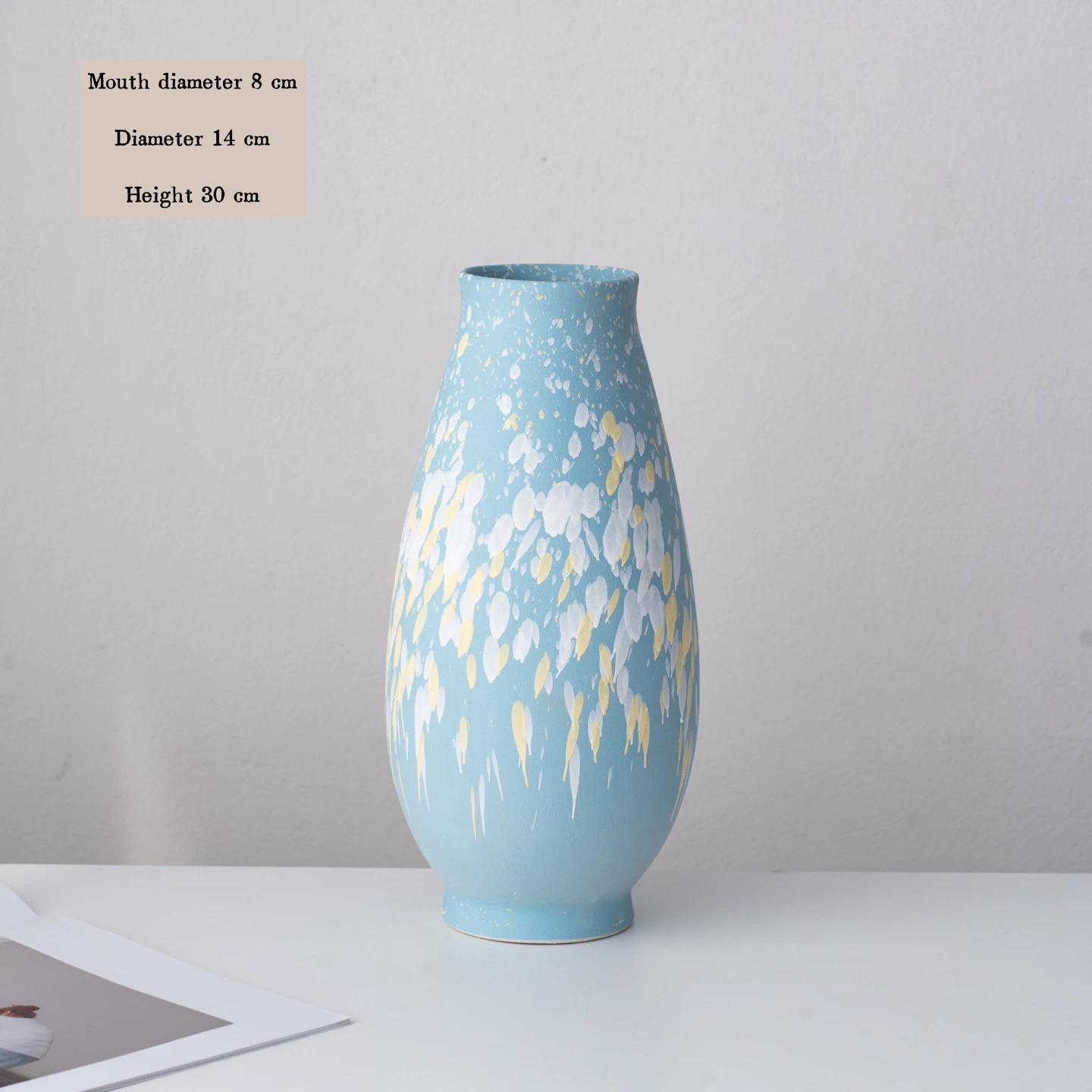 Nordic style ceramic vase with ink splash frosted finish, oil painting style, suitable for living room, entryway, tabletop flower arrangement, and home decoration.