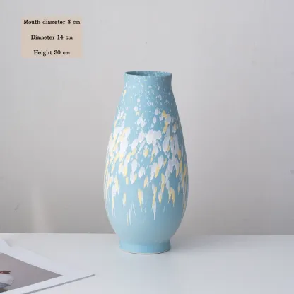 Nordic style ceramic vase with ink splash frosted finish, oil painting style, suitable for living room, entryway, tabletop flower arrangement, and home decoration.