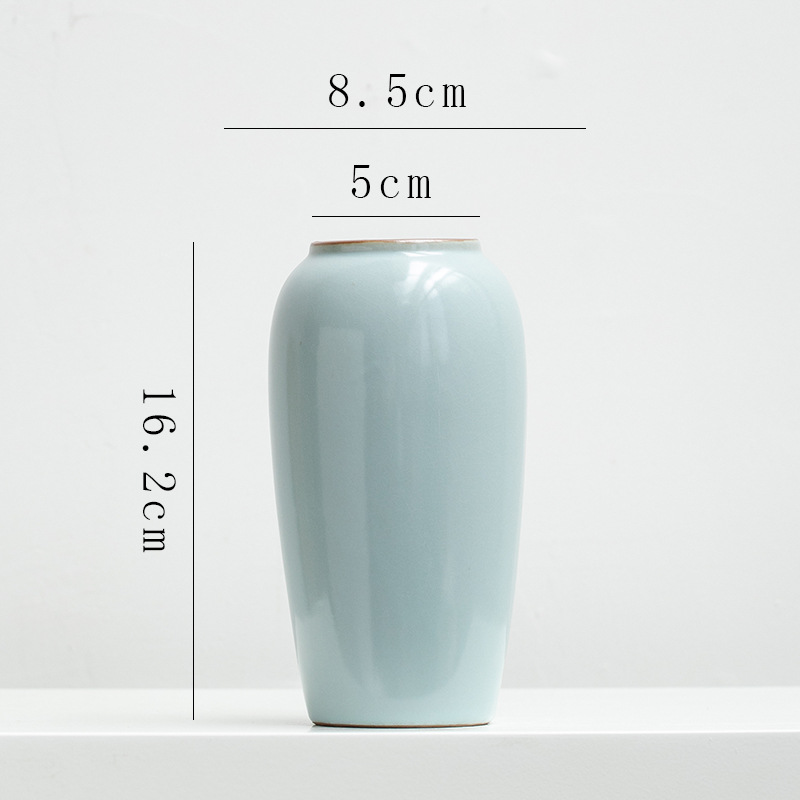 Chinese retro Zen-inspired Ru kiln ceramic vase decoration for dried flowers, hydroponic fresh flowers, living room, entryway flower arrangement.