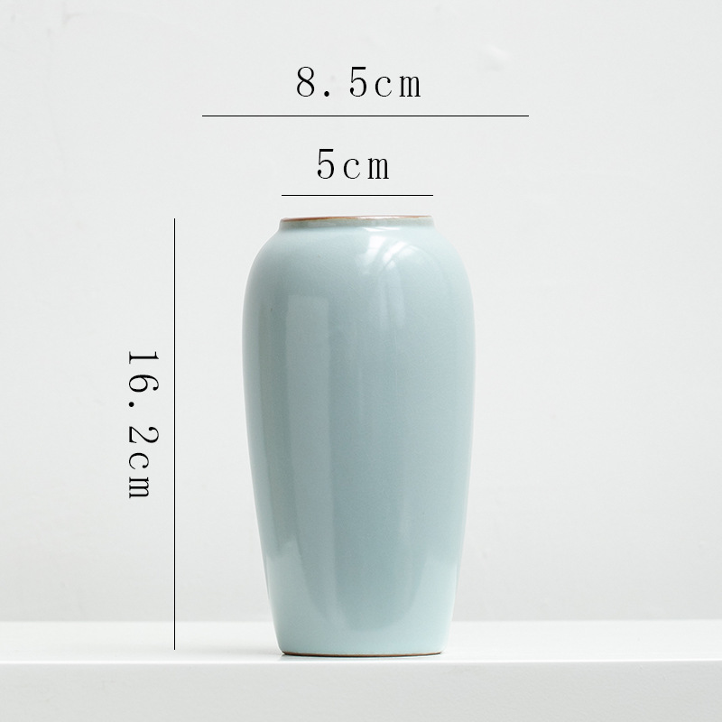 Chinese retro Zen-inspired Ru kiln ceramic vase decoration for dried flowers, hydroponic fresh flowers, living room, entryway flower arrangement.