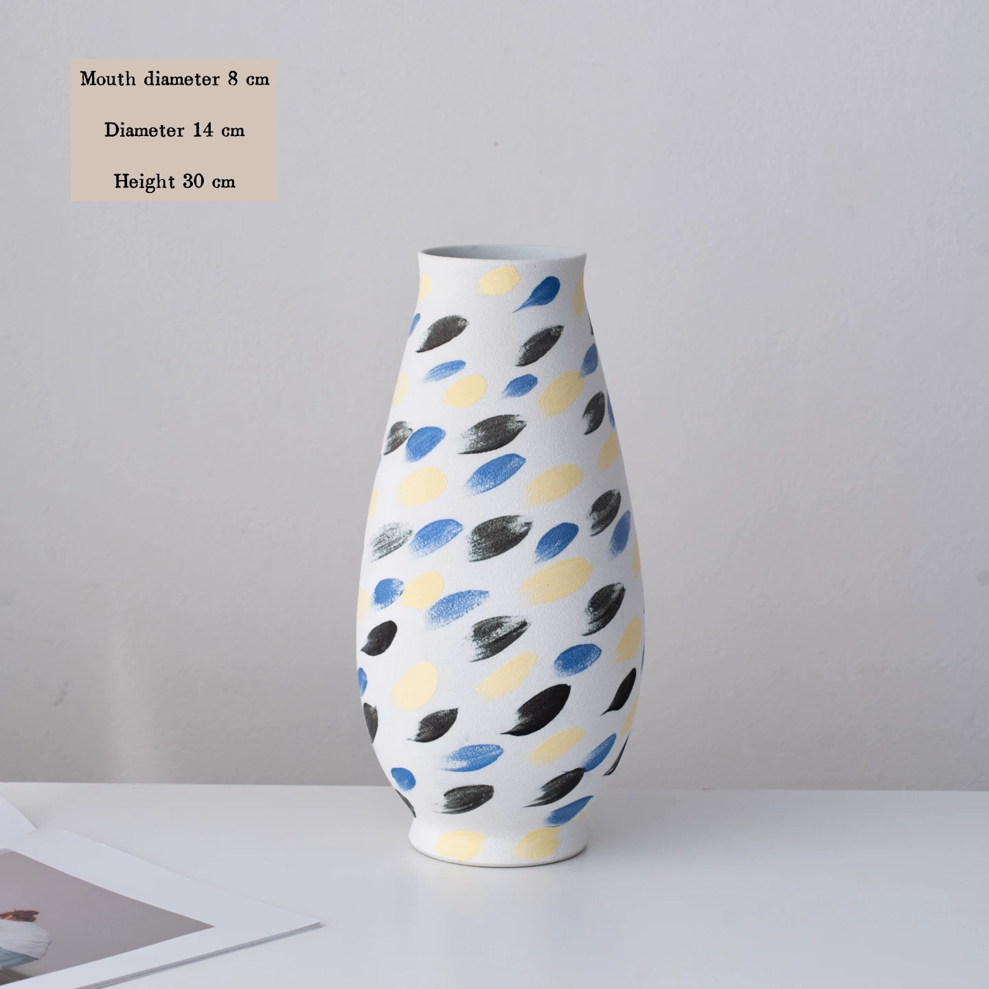 Nordic style ceramic vase with ink splash frosted finish, oil painting style, suitable for living room, entryway, tabletop flower arrangement, and home decoration.