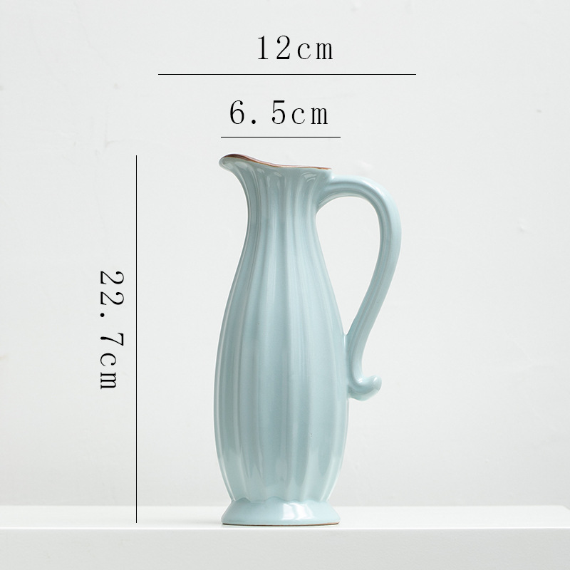 Chinese retro Zen-inspired Ru kiln ceramic vase decoration for dried flowers, hydroponic fresh flowers, living room, entryway flower arrangement.