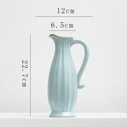 Chinese retro Zen-inspired Ru kiln ceramic vase decoration for dried flowers, hydroponic fresh flowers, living room, entryway flower arrangement.