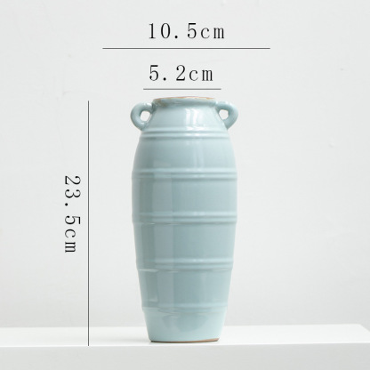 Chinese retro Zen-inspired Ru kiln ceramic vase decoration for dried flowers, hydroponic fresh flowers, living room, entryway flower arrangement.