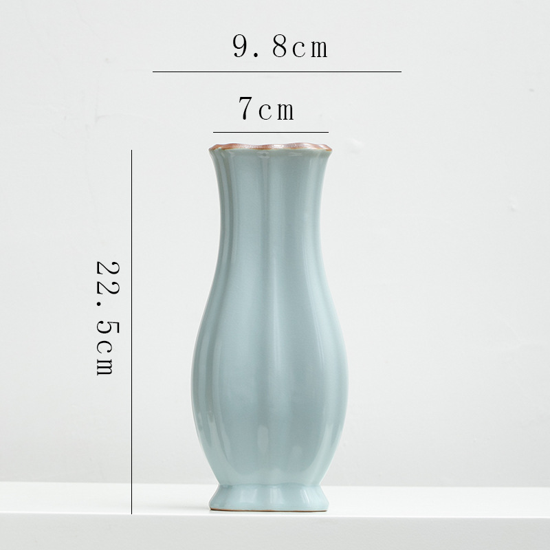 Chinese retro Zen-inspired Ru kiln ceramic vase decoration for dried flowers, hydroponic fresh flowers, living room, entryway flower arrangement.