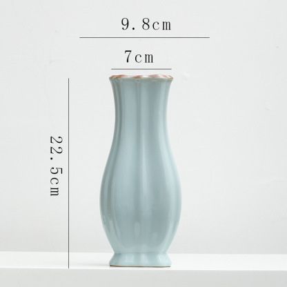 Chinese retro Zen-inspired Ru kiln ceramic vase decoration for dried flowers, hydroponic fresh flowers, living room, entryway flower arrangement.