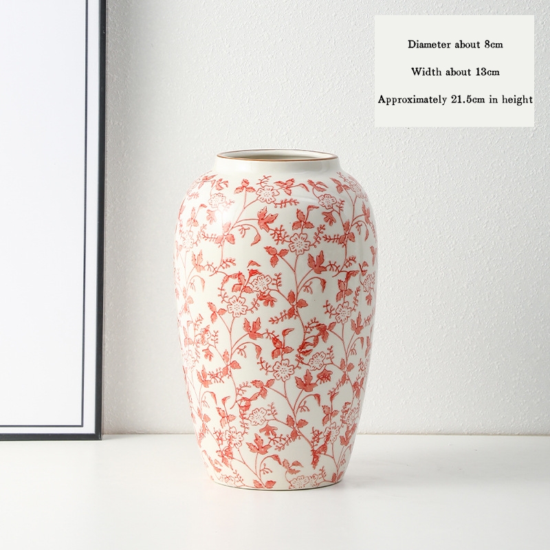 High-end retro-style new Chinese blue and white porcelain vase three-piece set for living room and dining room, floral arrangement, home decoration.