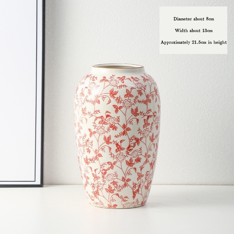High-end retro-style new Chinese blue and white porcelain vase three-piece set for living room and dining room, floral arrangement, home decoration.