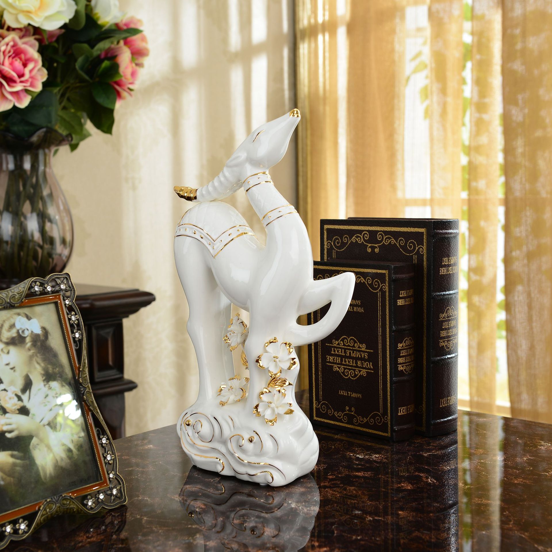 Ceramic sheep figurine, a lucky goat ornament, a craft item for home decoration.