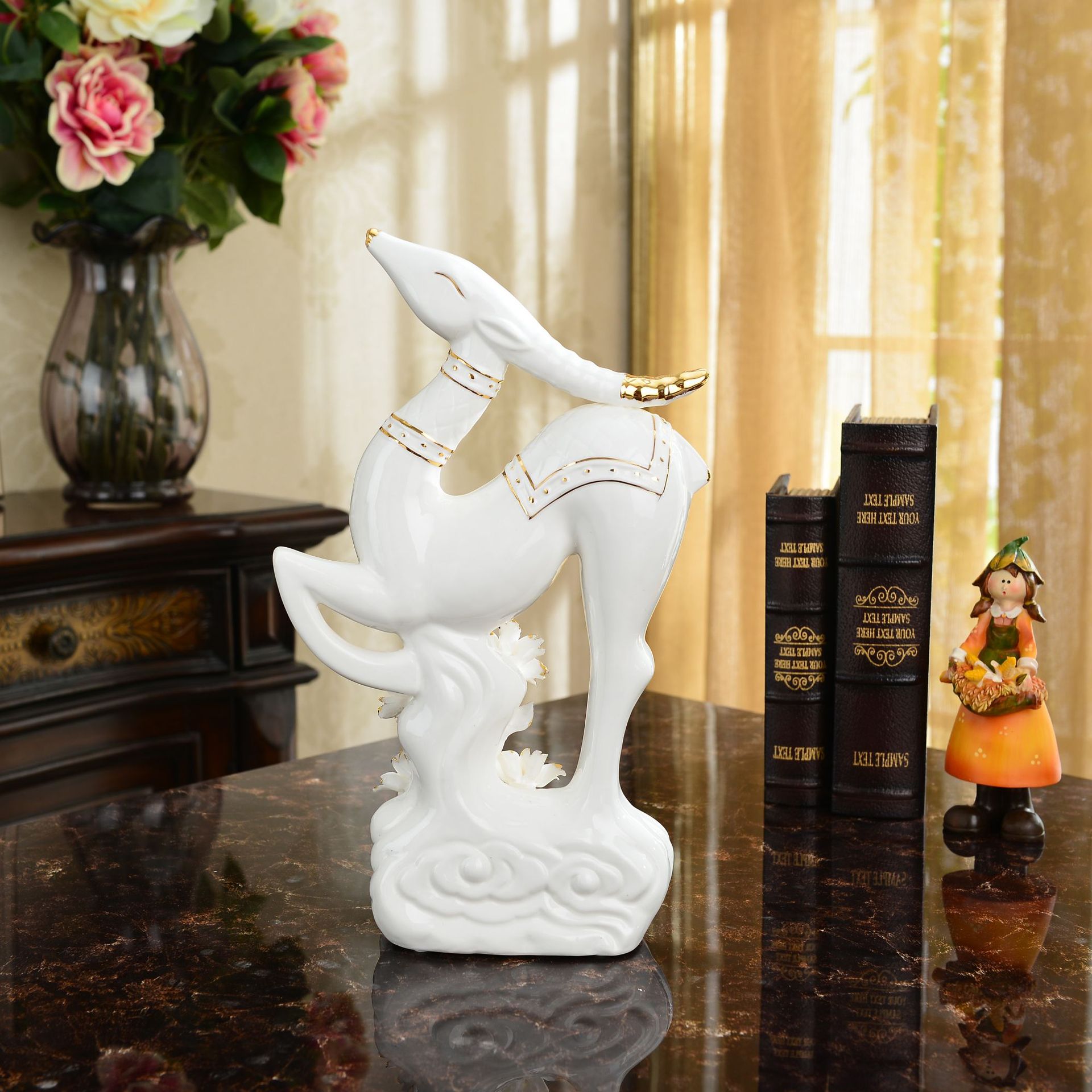 Ceramic sheep figurine, a lucky goat ornament, a craft item for home decoration.