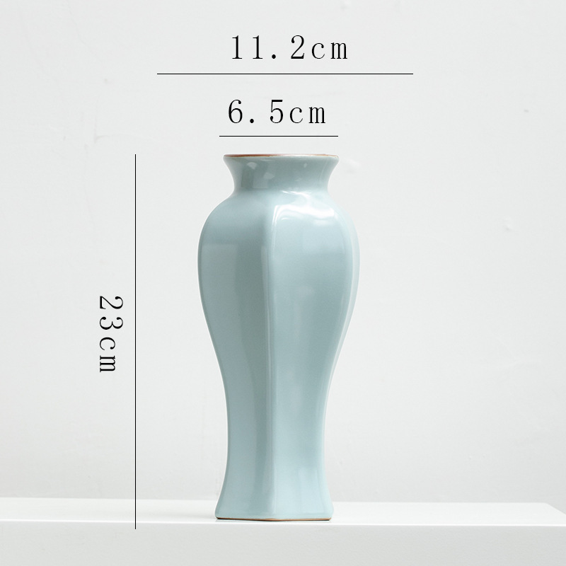 Chinese retro Zen-inspired Ru kiln ceramic vase decoration for dried flowers, hydroponic fresh flowers, living room, entryway flower arrangement.