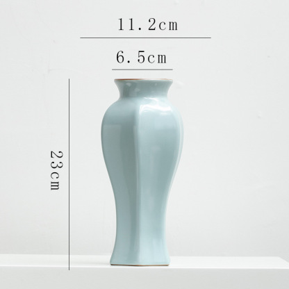 Chinese retro Zen-inspired Ru kiln ceramic vase decoration for dried flowers, hydroponic fresh flowers, living room, entryway flower arrangement.