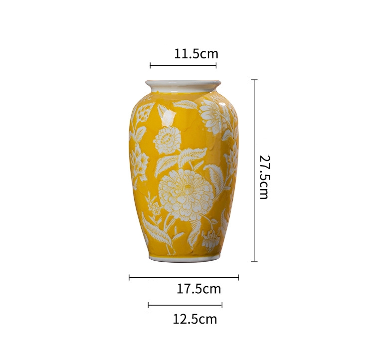 Hand-glazed yellow hand-painted ceramic vase with a textured surface, suitable for hydroponic plants