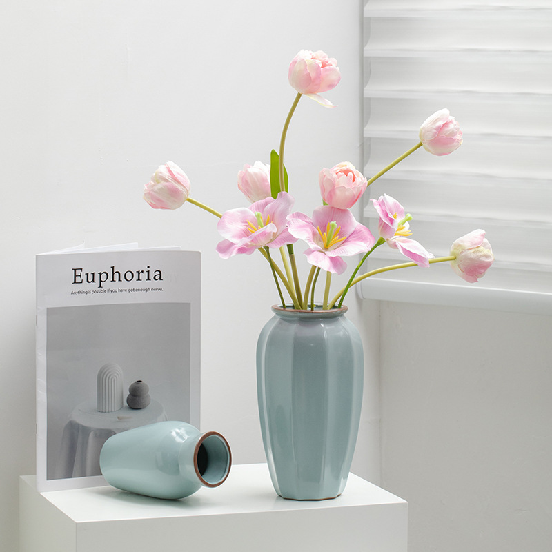 Chinese retro Zen-inspired Ru kiln ceramic vase decoration for dried flowers, hydroponic fresh flowers, living room, entryway flower arrangement.