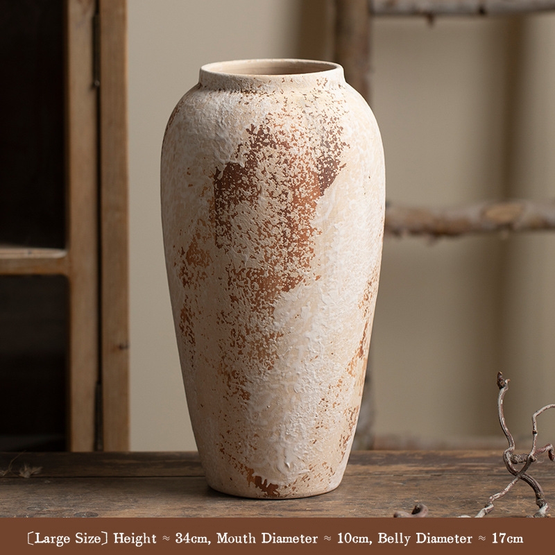 New Chinese style wabi-sabi decorative ornaments, mottled old-fashioned rough pottery jars, large ceramic vases for flower arrangements.