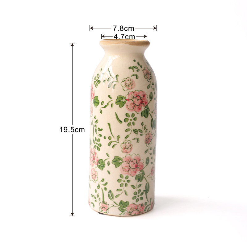 New Chinese pastoral style retro ceramic crackle pattern small vase for creatively arranging dried and fresh flowers, a living room desktop ornament.