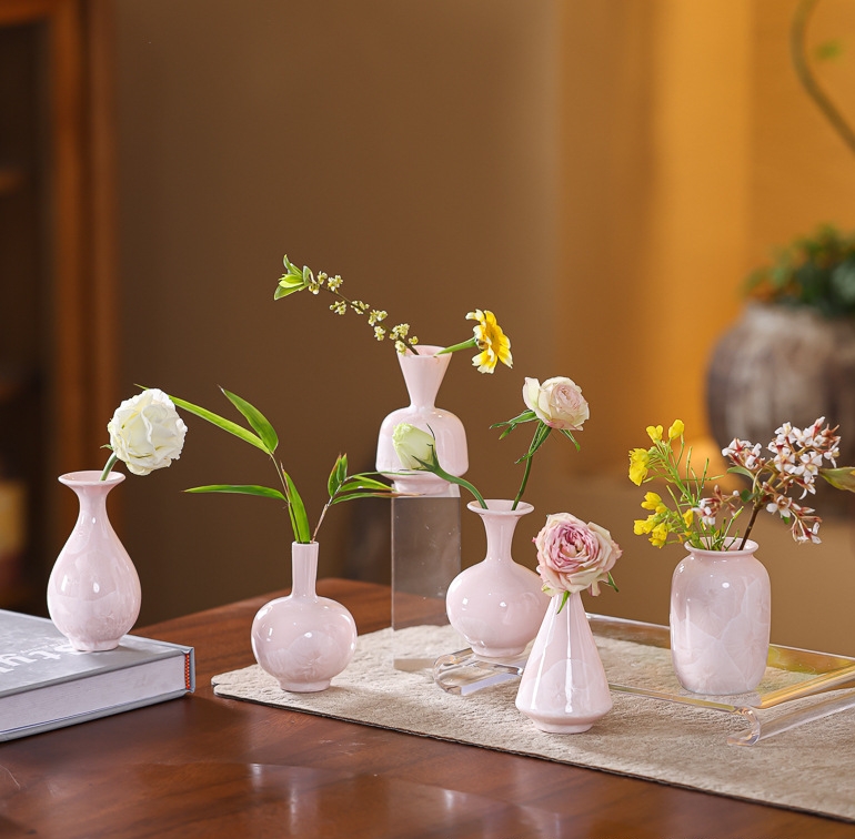 Miniature Crystal Glazed Vase in Pink - Modern Minimalist Style - Entryway Display Shelf - Fresh and Fresh Home Decor