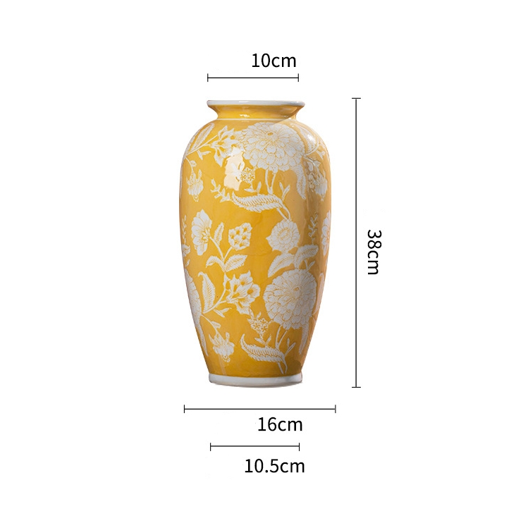 Hand-glazed yellow hand-painted ceramic vase with a textured surface, suitable for hydroponic plants