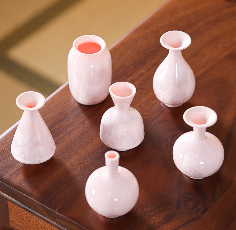 Miniature Crystal Glazed Vase in Pink - Modern Minimalist Style - Entryway Display Shelf - Fresh and Fresh Home Decor