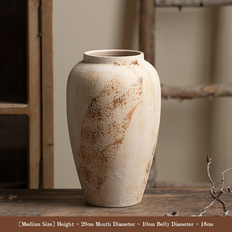 New Chinese style wabi-sabi decorative ornaments, mottled old-fashioned rough pottery jars, large ceramic vases for flower arrangements.