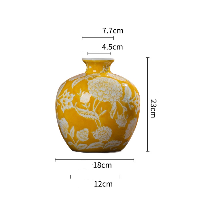 Hand-glazed yellow hand-painted ceramic vase with a textured surface, suitable for hydroponic plants