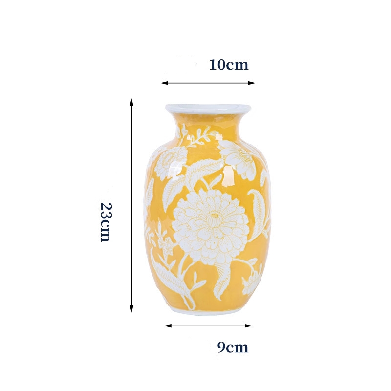 Hand-glazed yellow hand-painted ceramic vase with a textured surface, suitable for hydroponic plants