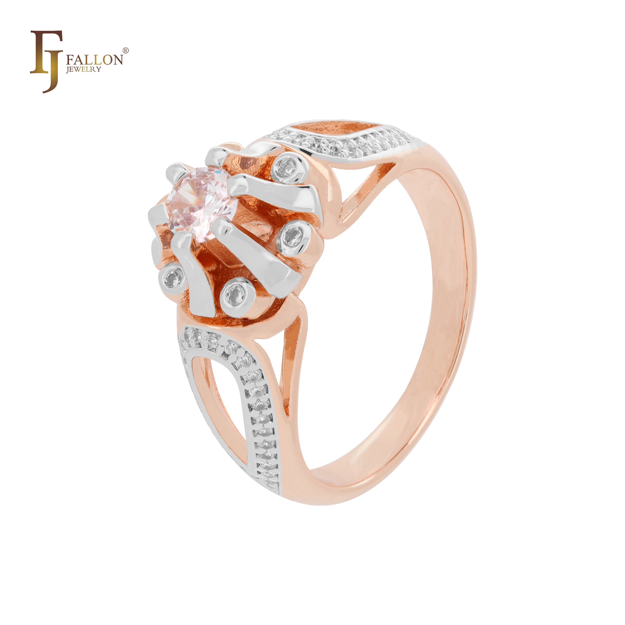 Solitaire clawed white CZ 14K Gold, Rose Gold Fashion Rings-FJ Fallon Jewelry
