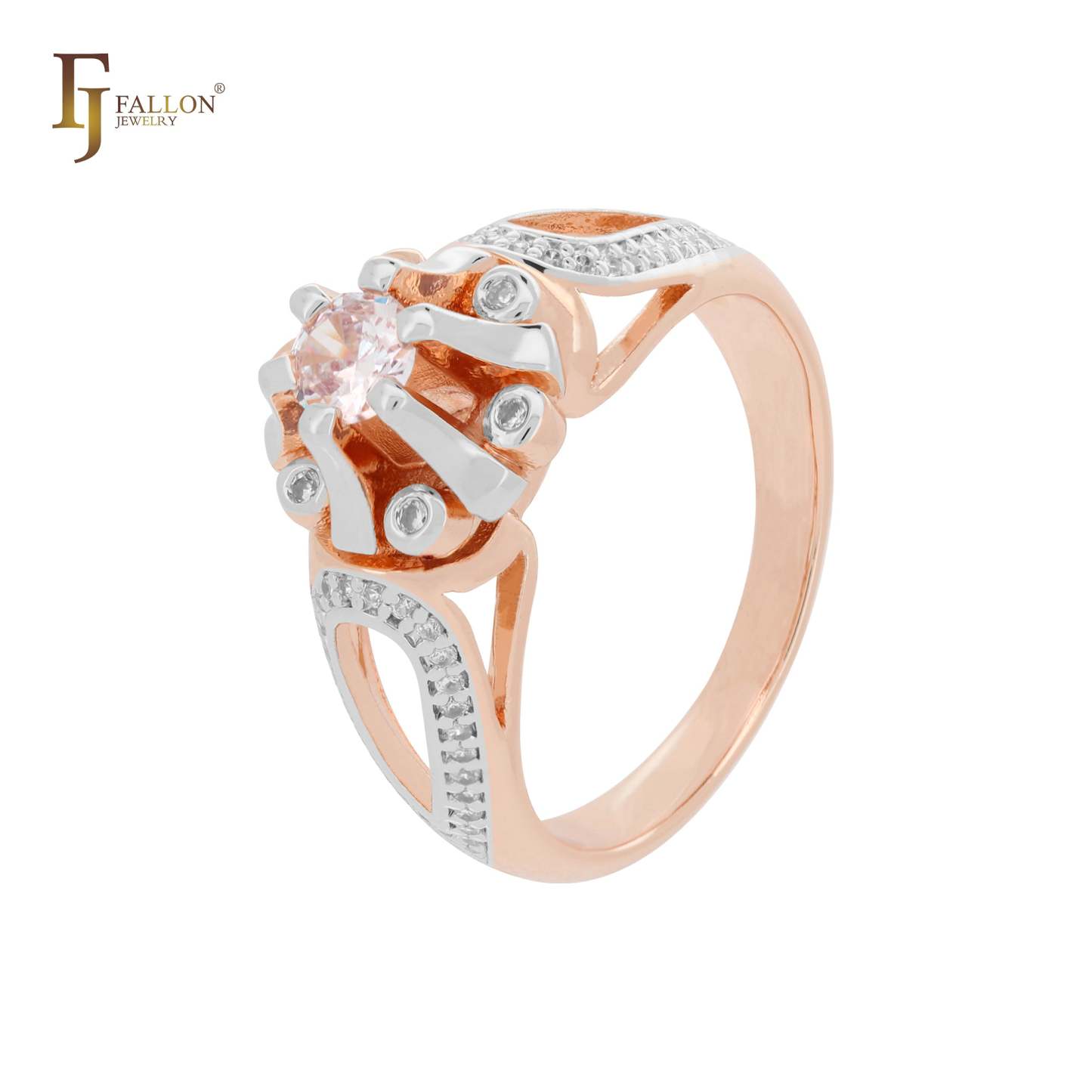Solitaire clawed white CZ 14K Gold, Rose Gold Fashion Rings-FJ Fallon Jewelry