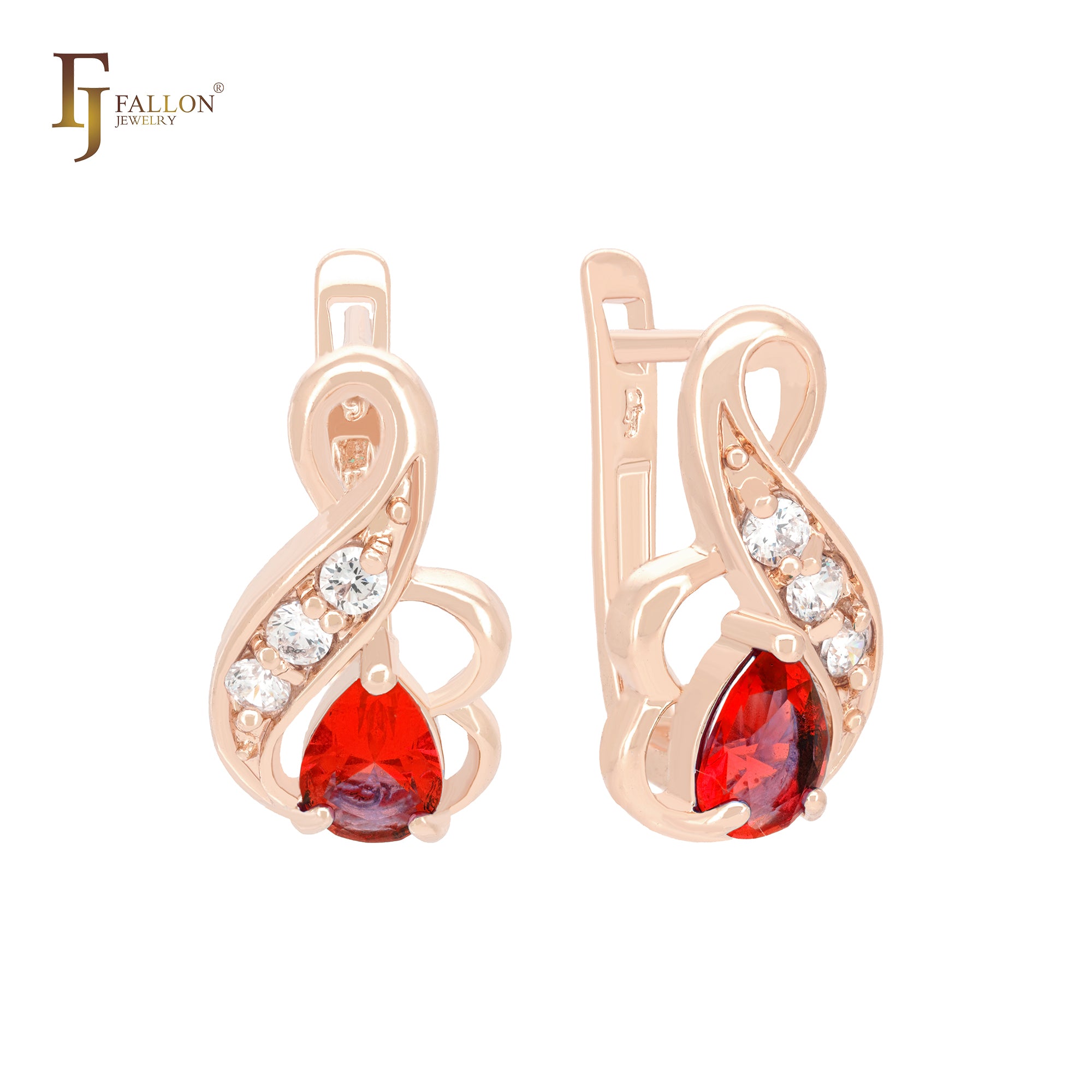 Cluster white blue CZs ribbon 14K Gold, Rose Gold Clip-On Earrings-FJ Fallon Jewelry