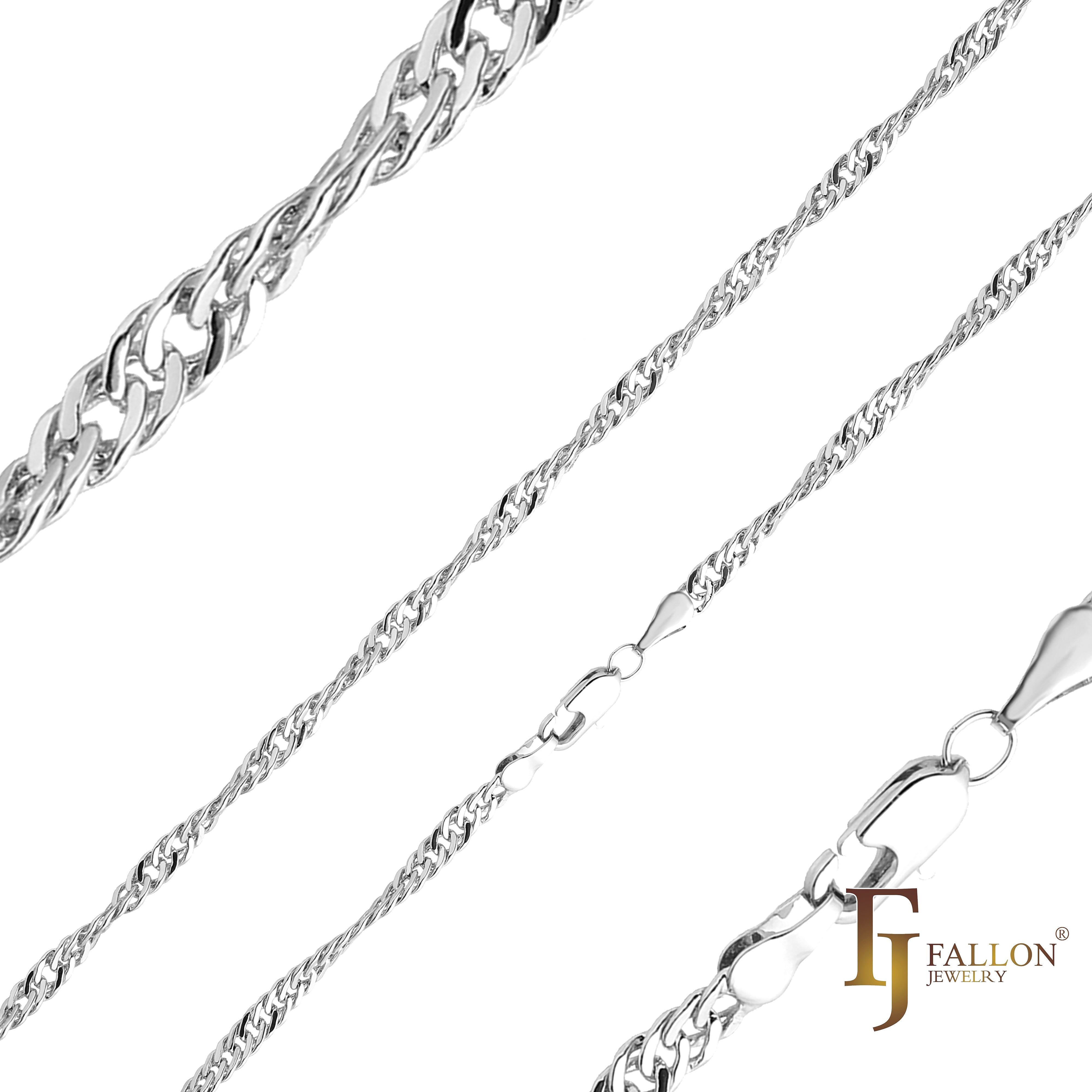 .Classic White Gold, Rose Gold, two tone Singapore single link chains-FJ Fallon Jewelry